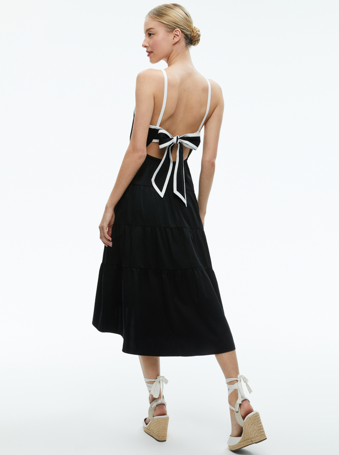 HARTLEY GATHERED MIDI DRESS - BLACK/OFF WHITE image 2 - Alice And Olivia
