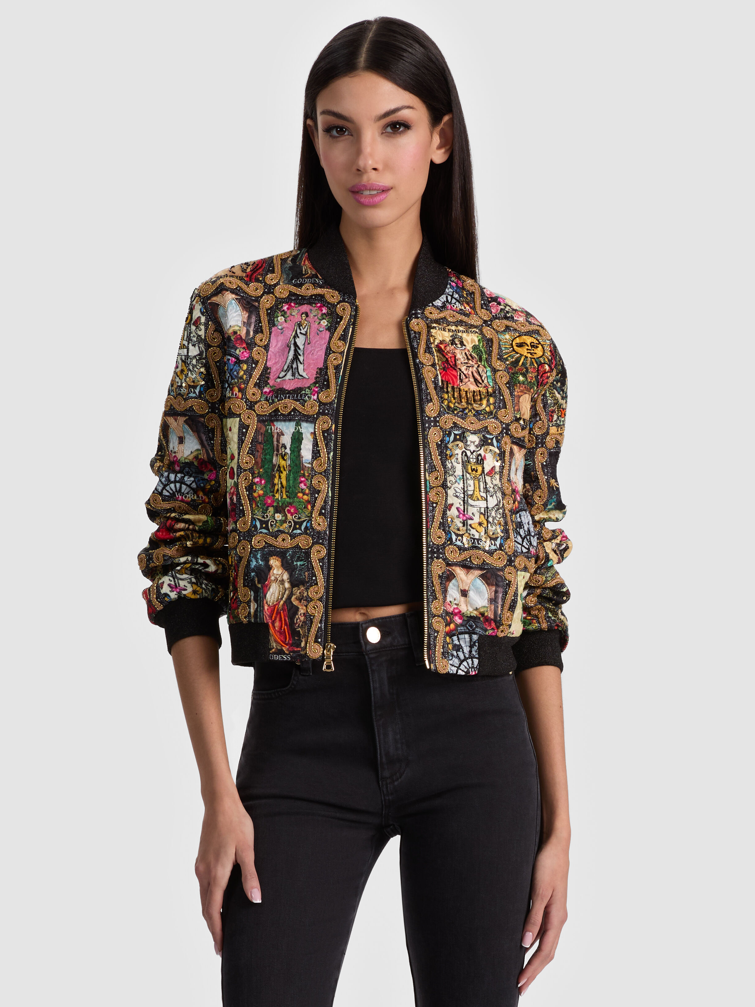 ASHER EMBELLISHED VARSITY JACKET in ENCHANTED TAROT | ALICE + OLIVIA