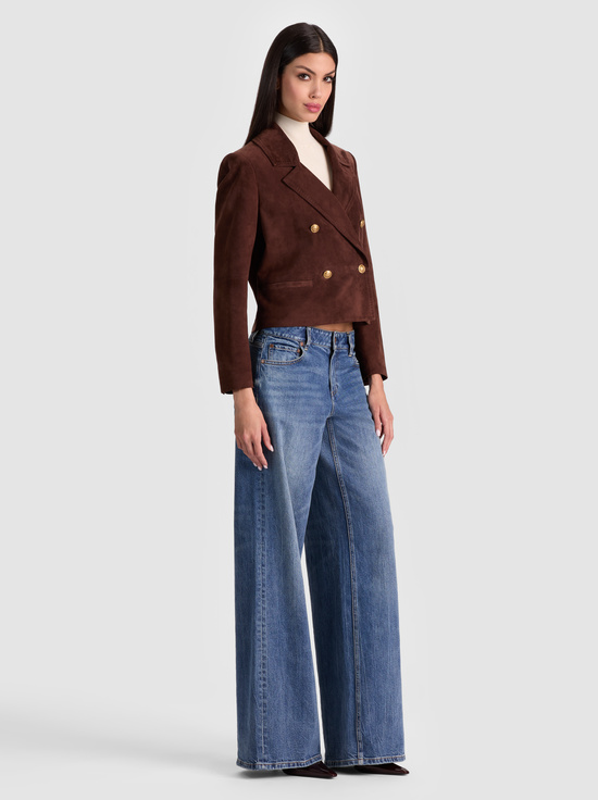 DARK CHOCOLATE-AVERY SUEDE DOUBLE BREASTED BLAZER