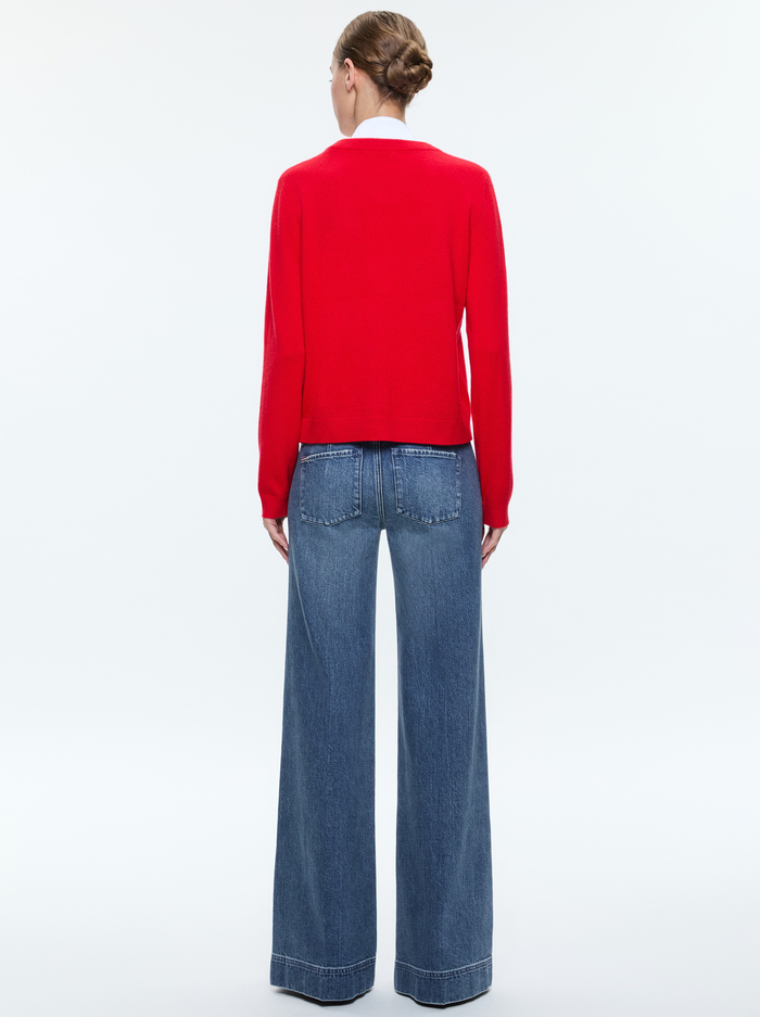 DENBY COLLARED PULLOVER - BRIGHT RUBY/WHITE image 2 - Alice And Olivia