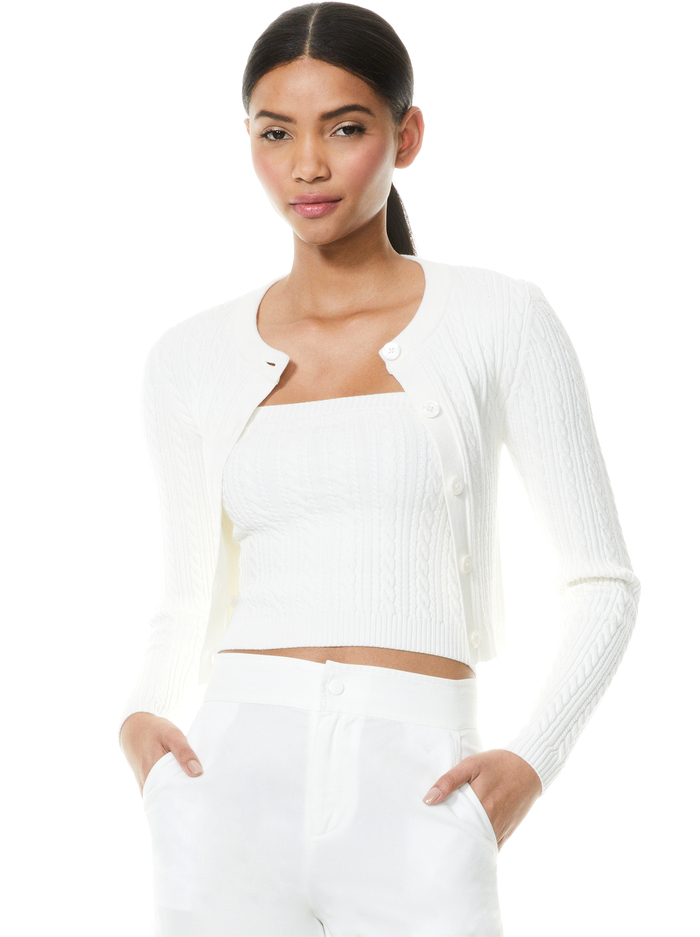 GRETA CROPPED CABLEKNIT CARDIGAN - SOFT WHITE image 6 - ALICE + OLIVIA