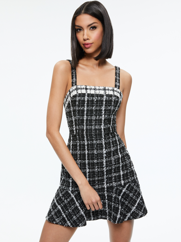 KAIDRA TWEED MINI DRESS - BLACK/OFF WHITE image 2 - Alice And Olivia