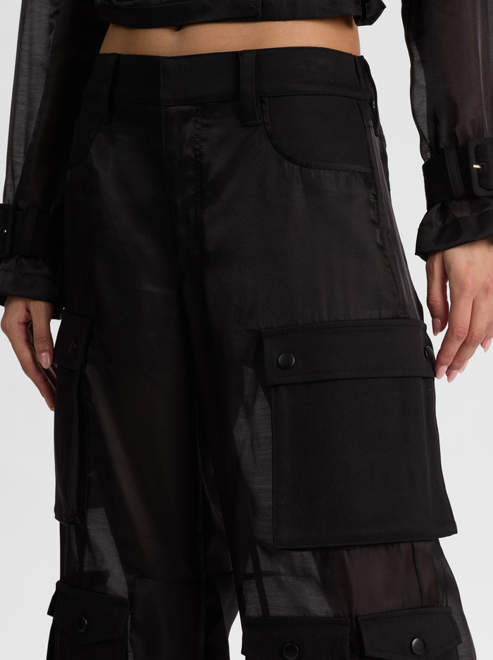 OLYMPIA SHEER COMBO CARGO PANT - BLACK image 3 - ALICE + OLIVIA