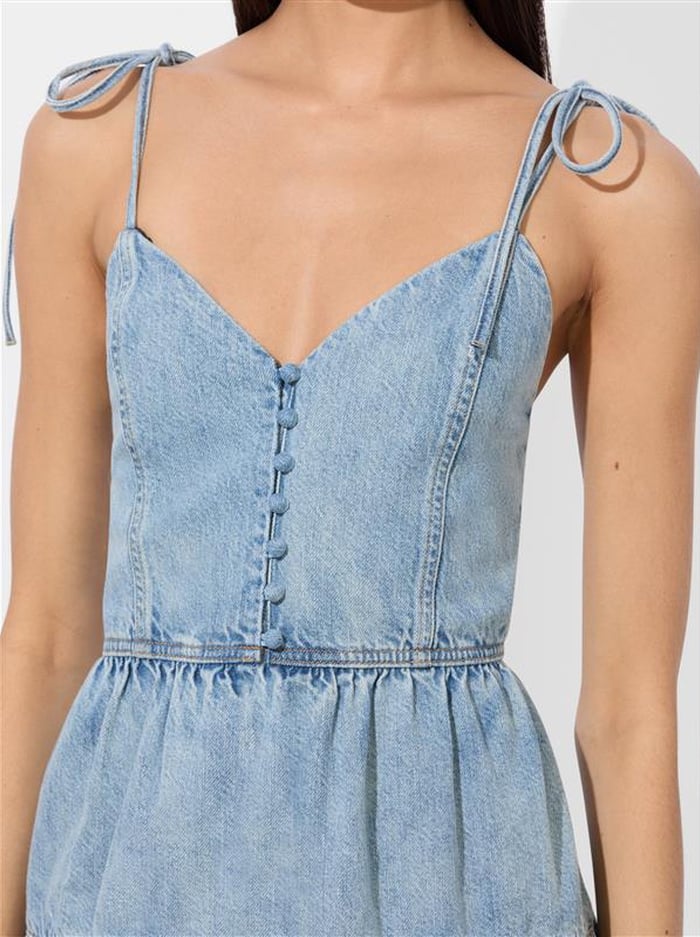 SHANTI DENIM MINI DRESS - AMELIA BLUE image 1 - Alice And Olivia