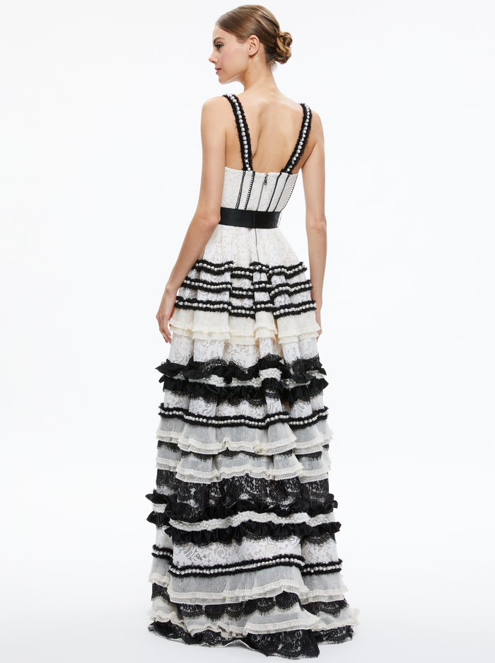 DENITA BUSTIER RUFFLE GOWN - CREAM/BLACK image 1 - Alice And Olivia