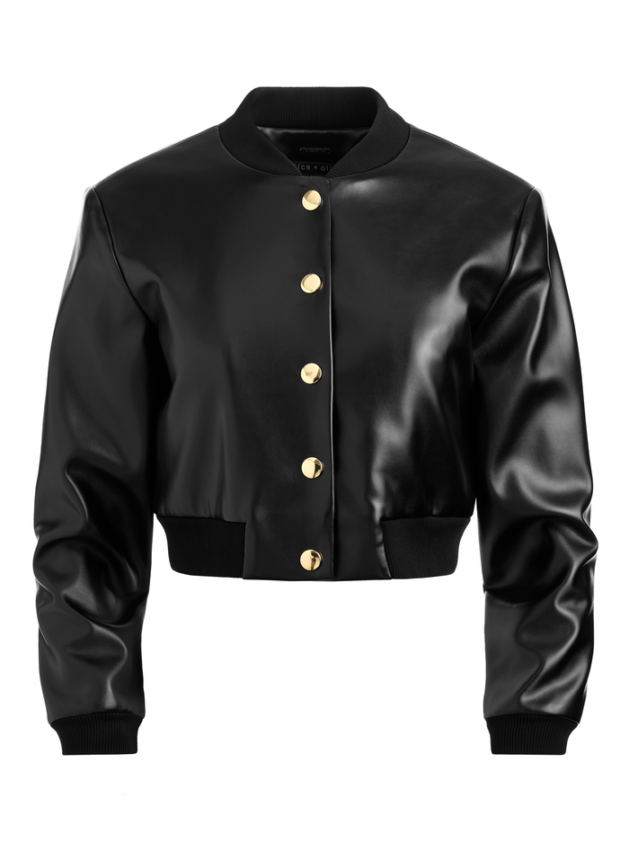 BARTON VEGAN BOMBER JACKET - BLACK image 5 - Alice And Olivia