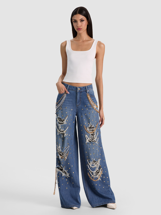 GEORGETTA VINTAGE BLUE-HARPER EMBELLISHED RIPPED JEAN