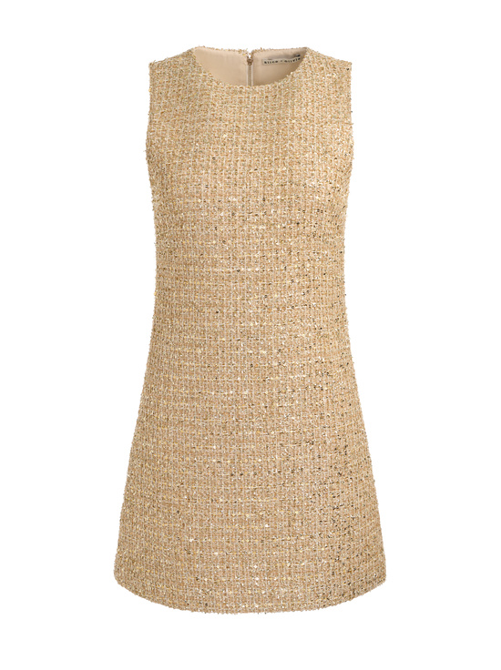 PALE GOLD-CADE EMBELLISHED TWEED MINI DRESS
