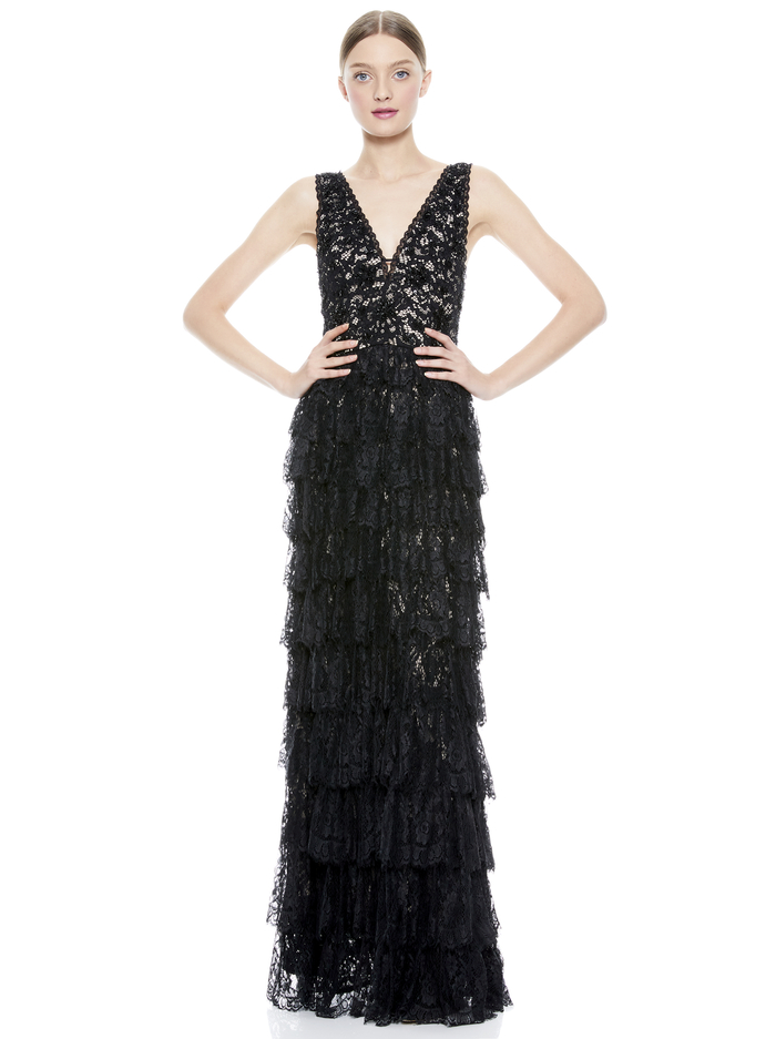 DEVORA TIERED LACE GOWN - BLACK image 4 - Alice And Olivia