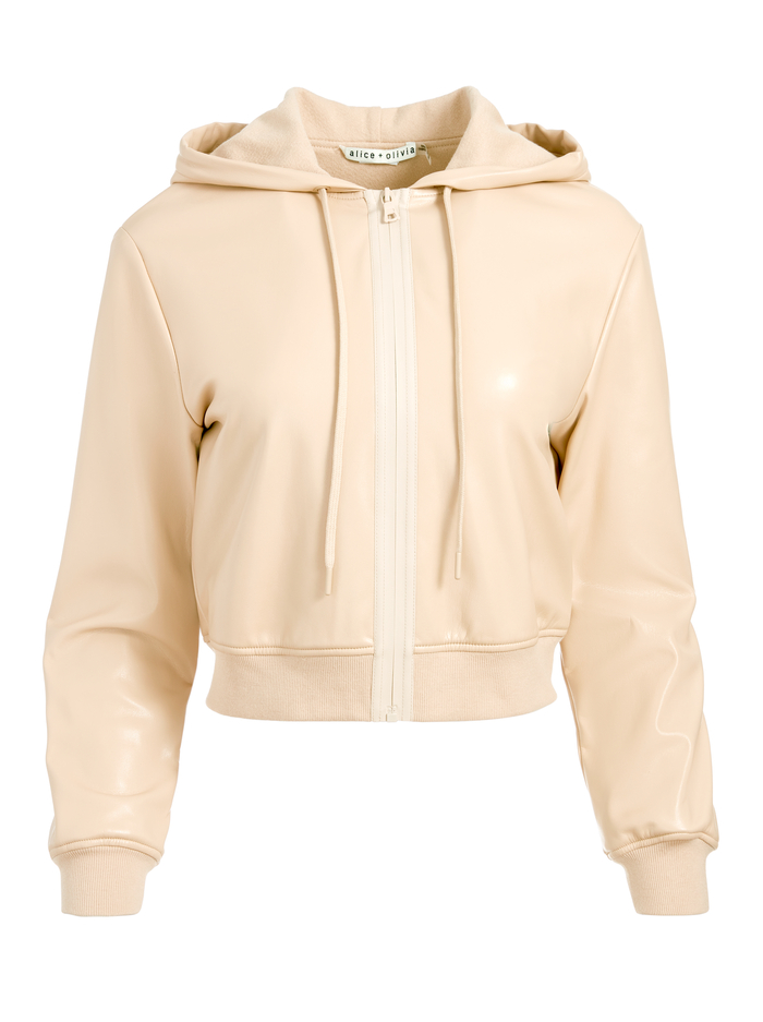 JANAE VEGAN LEATHER HOODIE - ALMOND image 4 - Alice And Olivia