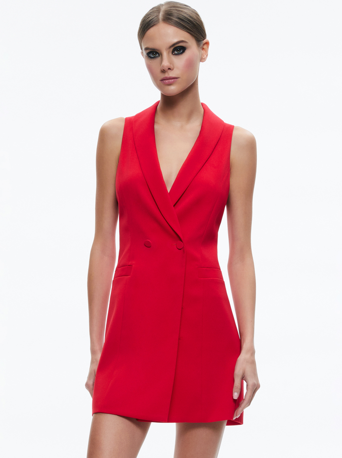 LATOYA SLEEVELESS BLAZER MINI DRESS - PERFECT RUBY image 2 - Alice And Olivia