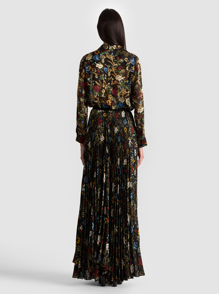 KATZ PLEATED MAXI SKIRT - TAPESTRY TRAILS SM BLACK image 2 - Alice And Olivia