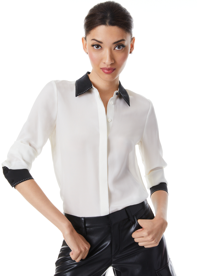 WILLA PLACKET TOP - ECRU - Alice And Olivia