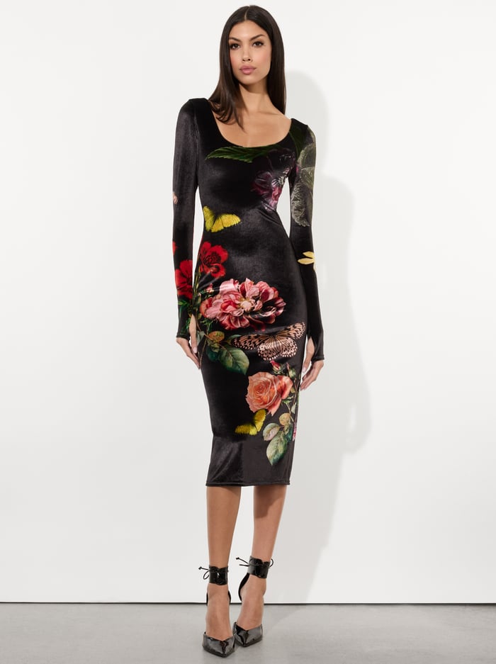 DELORA VELVET MIDI DRESS - IN THE WIND FLORAL image 3 - Alice And Olivia