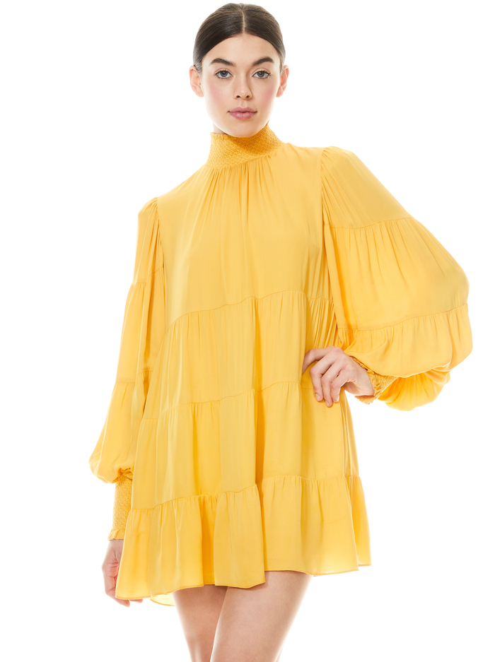 KARENA MOCK NECK MINI DRESS - GOLDEN ROD image 3 - Alice And Olivia