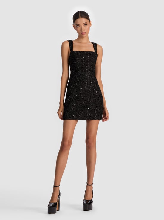 BLACK-KERIA EMBELLISHED TWEED MINI DRESS