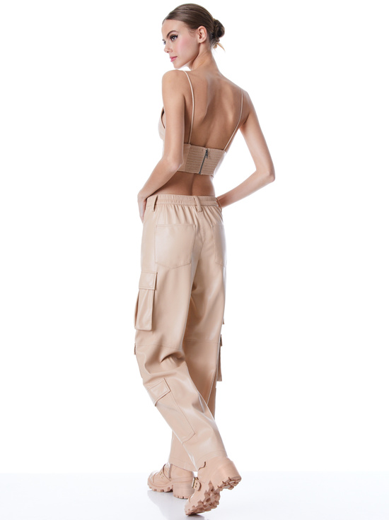 ALMOND-LUIS VEGAN LEATHER CARGO PANT