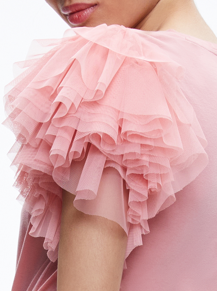 RYLYN TULLE SLEEVE T-SHIRT - ROSE image 3 - ALICE + OLIVIA