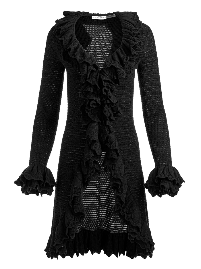 YARA RUFFLE CARDIGAN - BLACK image 5 - Alice And Olivia