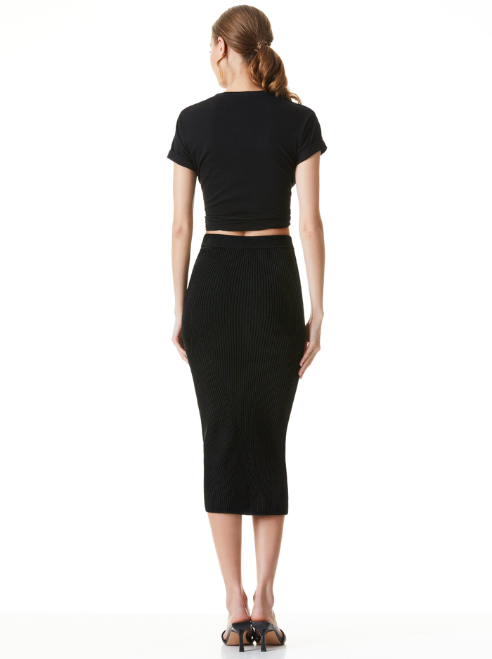 LAINA RIBBED KNIT MIDI SKIRT - BLACK image 1 - Alice And Olivia