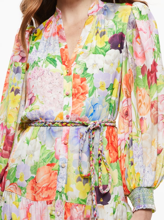 ANTONETTE LONG SLEEVE BUTTON FRONT MINI DRESS - DAWN FLORAL image 3 - Alice And Olivia