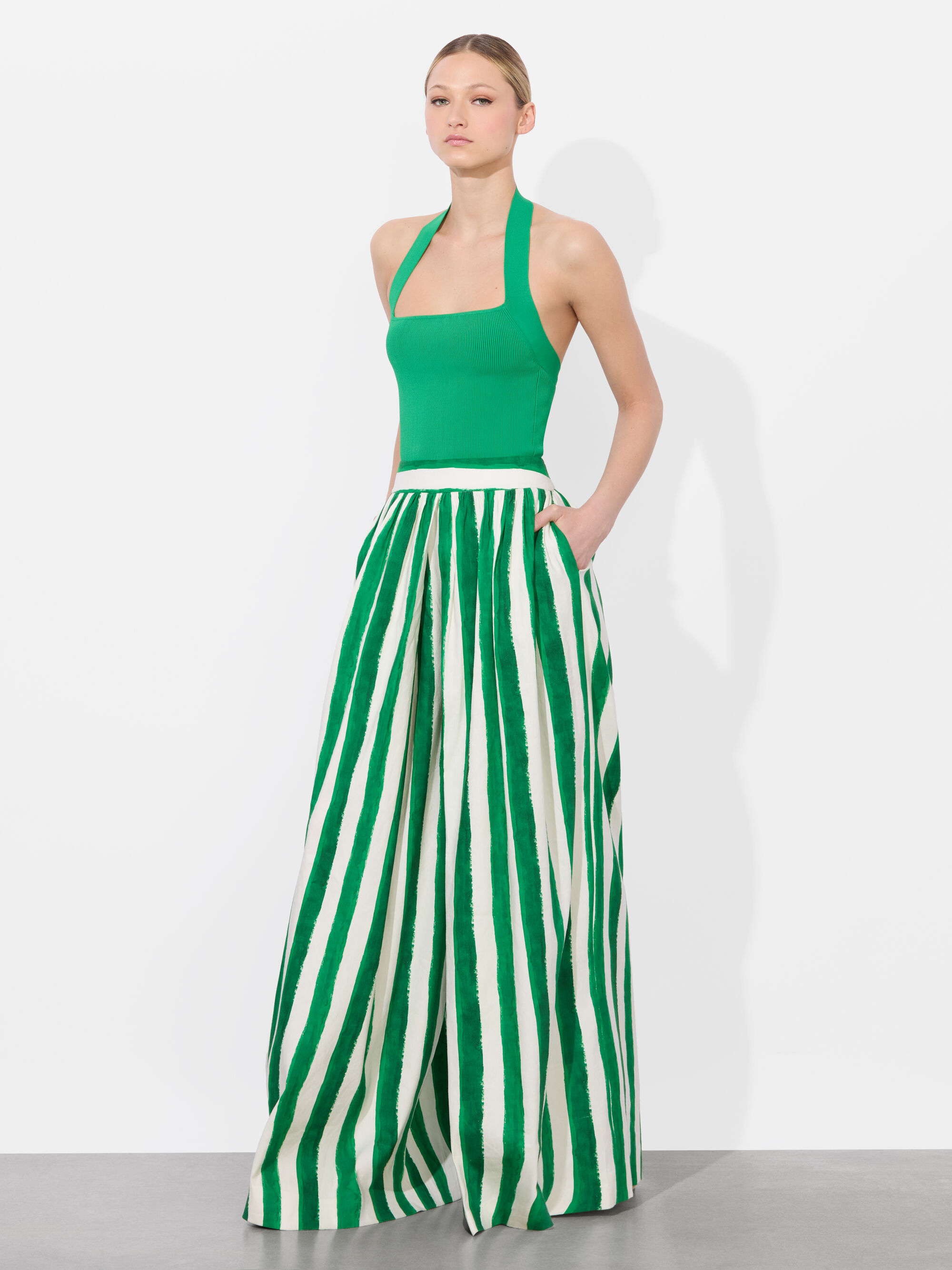 Mirella | Sophisticated Textured Red-Stripe Top & Linen Pants