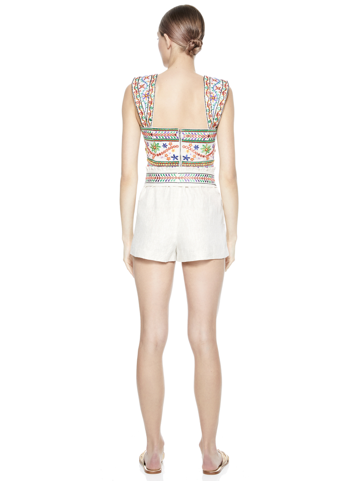 LINN EMBROIDERED PAPERBAG SHORT - NATURAL/MULTI image 2 - Alice And Olivia
