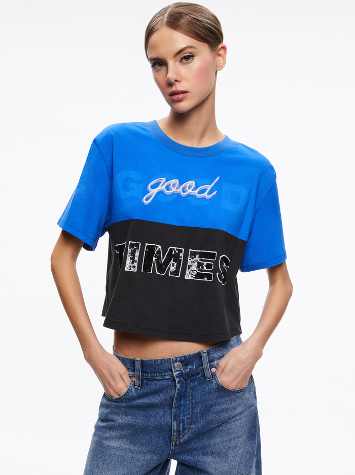 A+O X DEBORAH KASS ALISSA EMBELLISHED BOXY RINGER TEE - MULTI - Alice And Olivia