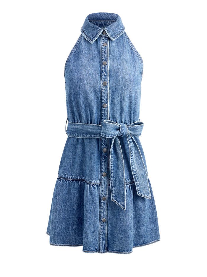 MIRANDA SLEEVELESS MINI DENIM DRESS - ALBEE VINTAGE BLUE image 5 - Alice And Olivia