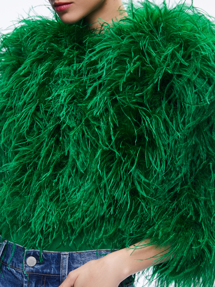 KIDMAN FEATHERED JACKET - EMERALD image 3 - Alice And Olivia