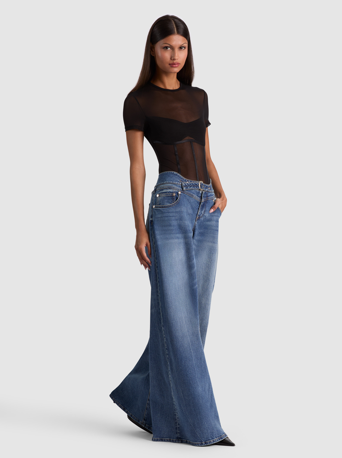 WHITNEY SHEER SEAMED BODYSUIT - BLACK image 4 - ALICE + OLIVIA