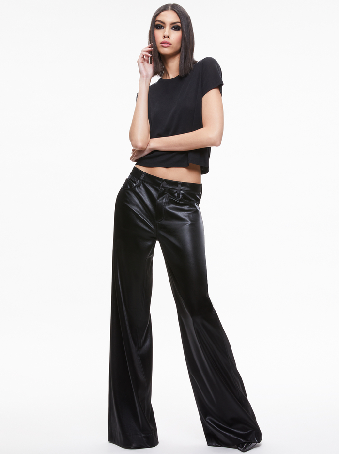 TRISH SHINY VEGAN LEATHER BAGGY PANT - BLACK image 3 - Alice And Olivia