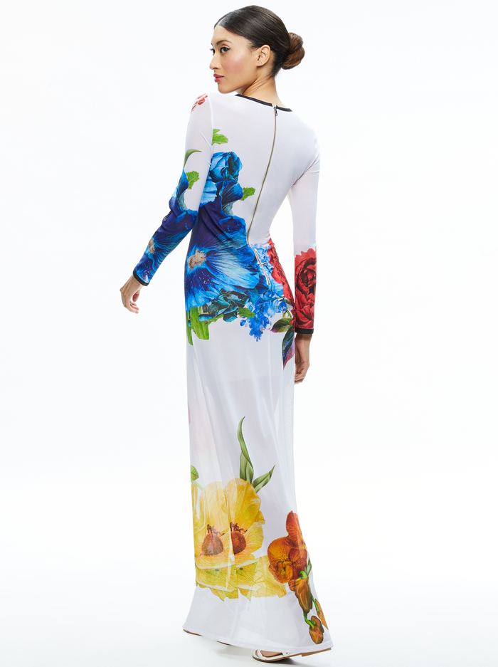 DELORA LONG SLEEVE CREW NECK MAXI DRESS - LE PARISIEN image 2 - Alice And Olivia