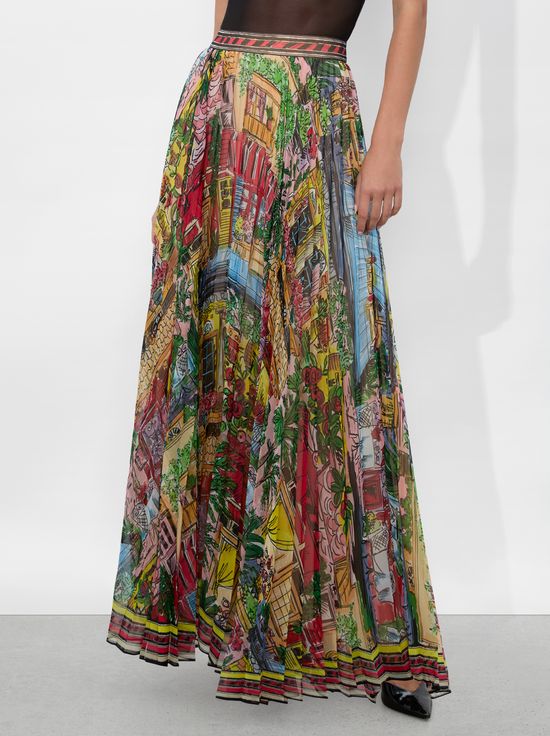 Katz Maxi Pleated Skirt In Vacation Dreams Alice Olivia