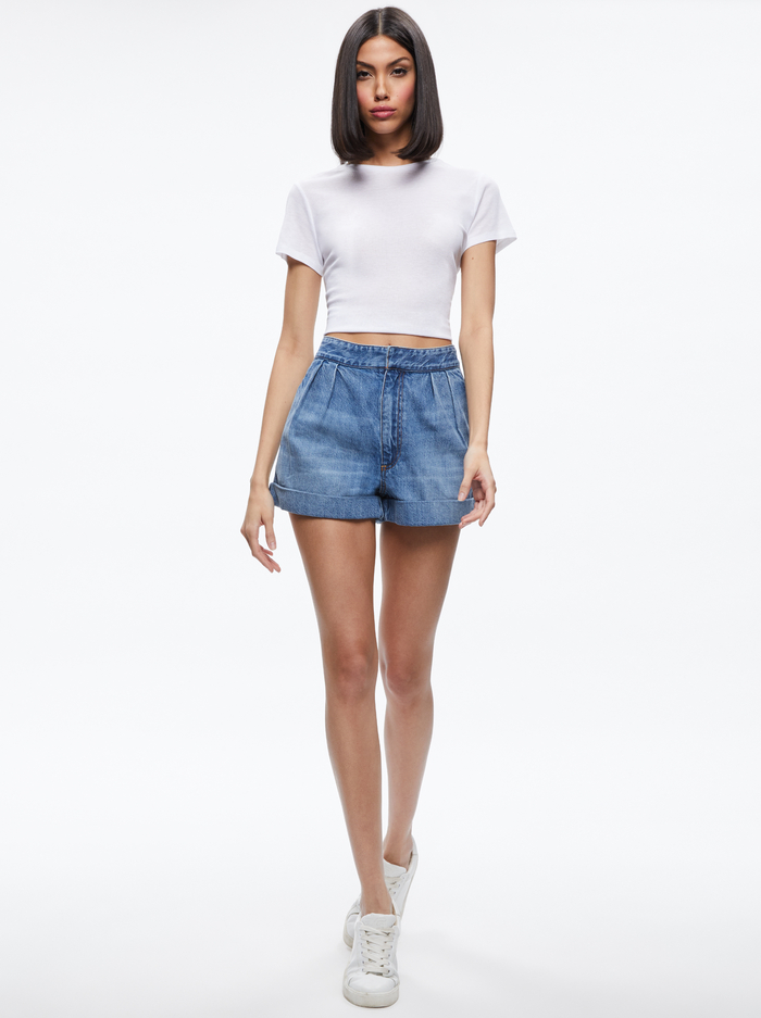 CONRY PLEATED DENIM SHORT - IVY BLUE image 2 - Alice And Olivia
