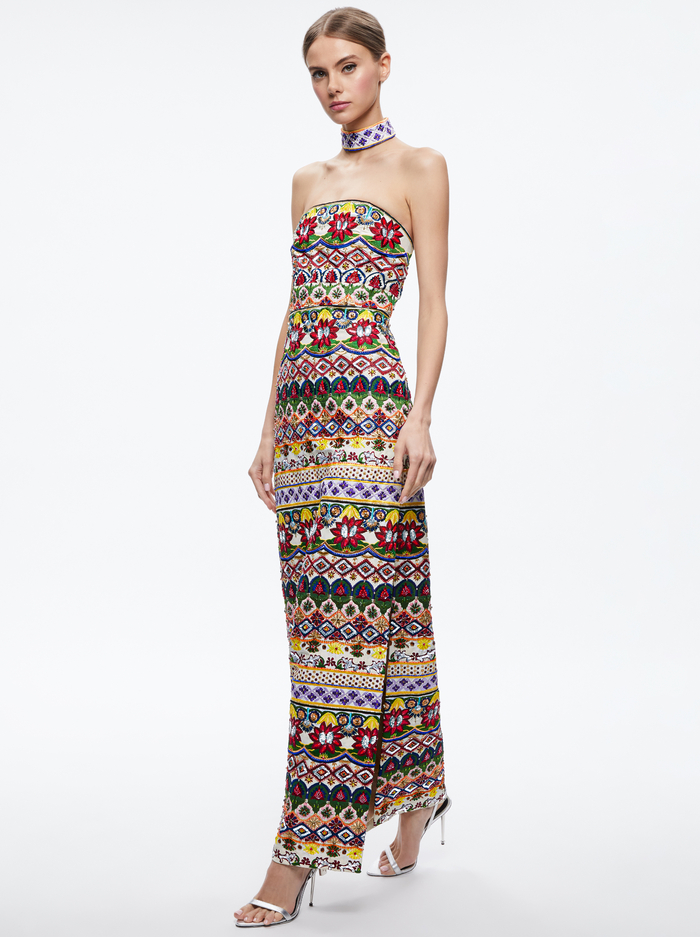 GEORGIE CHOKER STRAPLESS GOWN - CHAMPAGNE/MULTI image 2 - Alice And Olivia