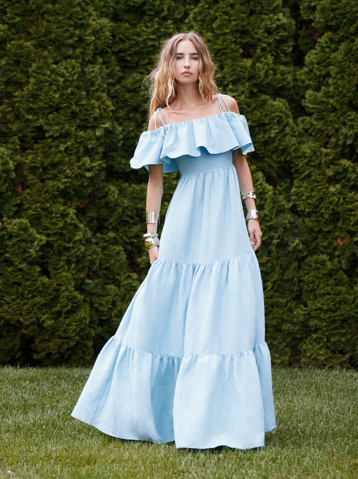 KIA OFF THE SHOULDER TIERED MAXI DRESS - MINERAL BLUE image 6 - Alice And Olivia