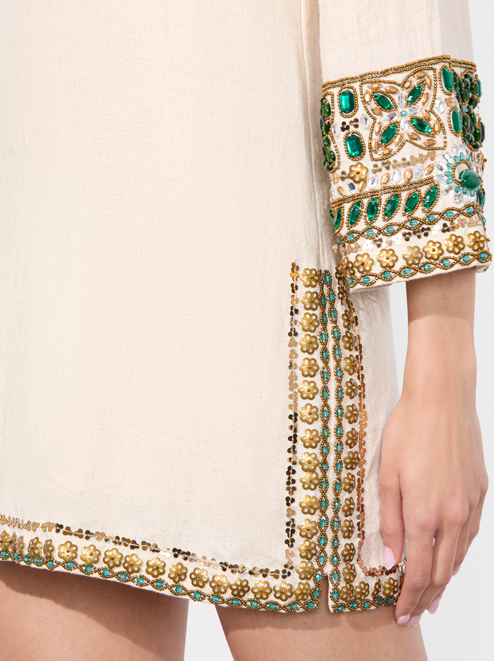 OFF WHITE MULTI-ELEONORA EMBELLISHED TUNIC DRESS