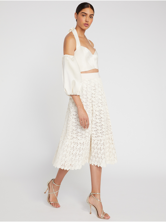 SOSIE LEATHER MIDI FLARE SKIRT - CREAM image 4 - Alice And Olivia