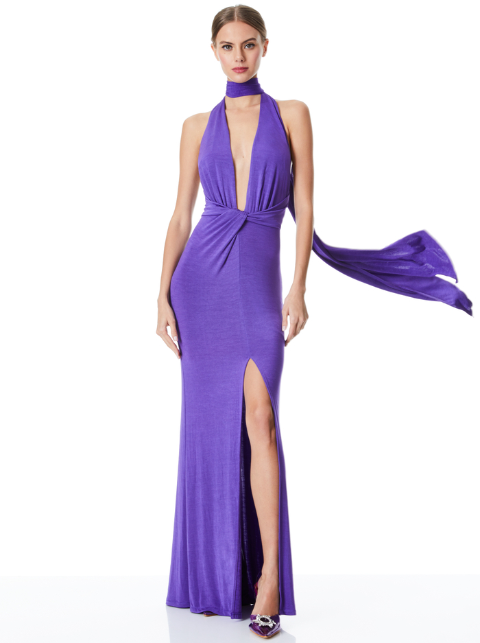 RESSE LOW NECK GOWN - PURPLE - Alice And Olivia