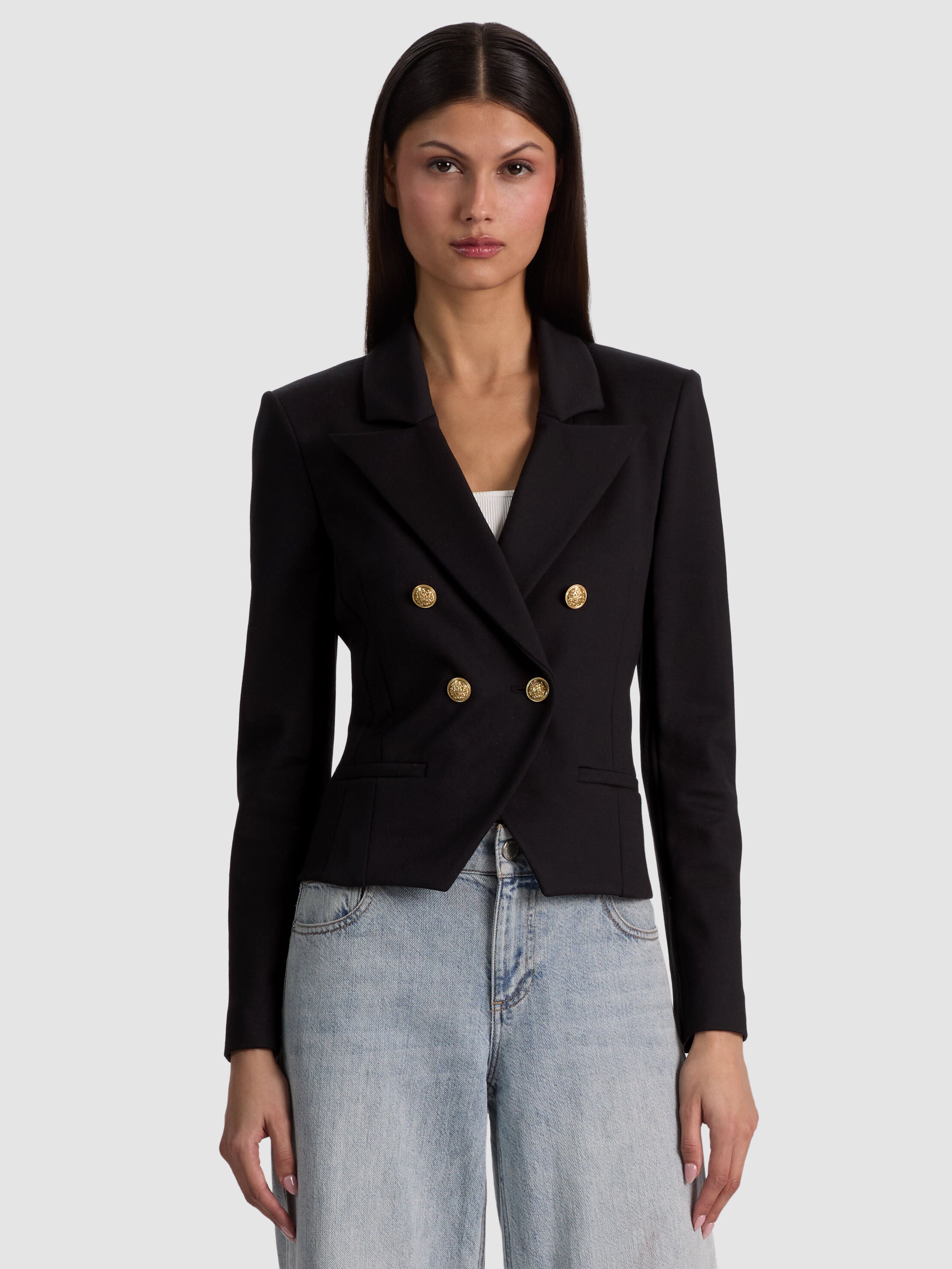 SABLE DOUBLE BREASTED CROPPED BLAZER in BLACK | ALICE + OLIVIA