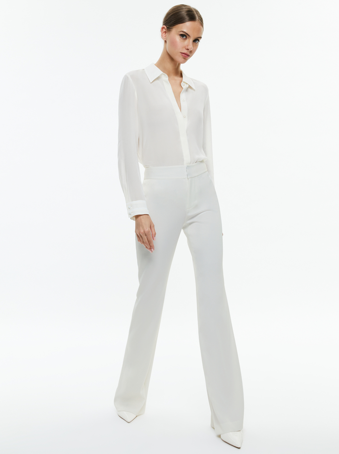 WILLA RELAXED PLACKET TOP WITH PIPING DETAIL - OFF WHITE image 4 - Alice And Olivia