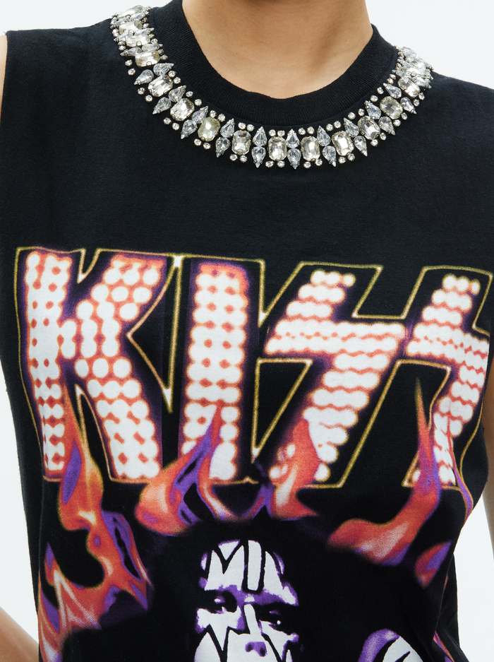 MILLER EMBELLISHED MUSCLE TANK - BLACK/MULTI image 3 - Alice And Olivia