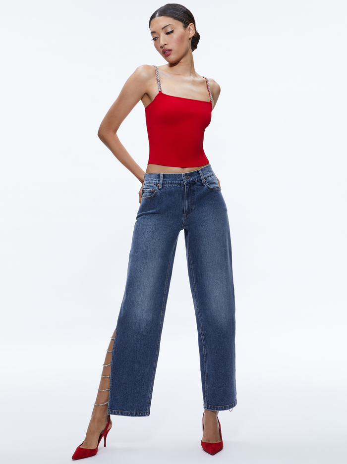 DRINA EMBELLISHED STRAP TANK - PERFECT RUBY image 2 - Alice And Olivia
