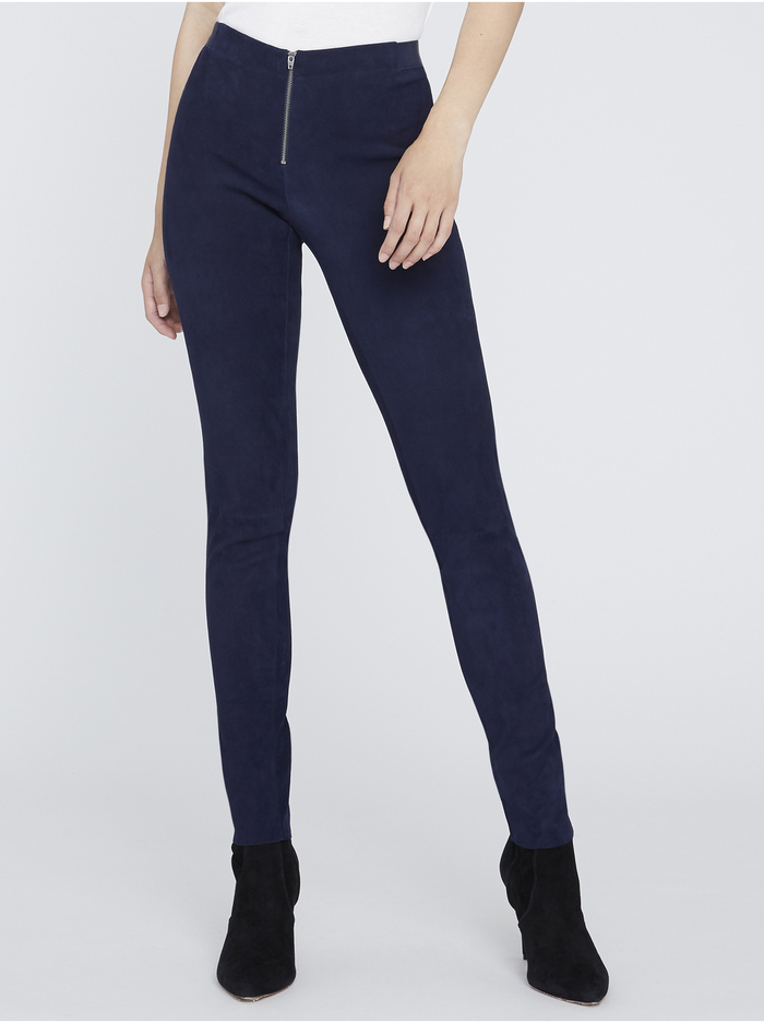 FRONT ZIP SUEDE LEGGING - NAVY image 6 - Alice And Olivia