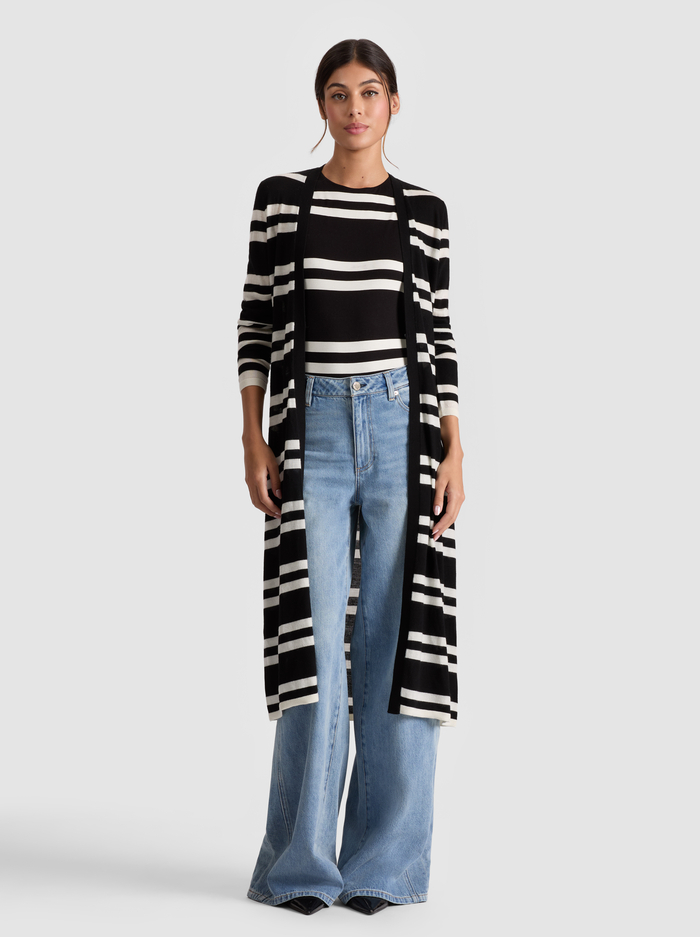 CALLAN MAXI CARDIGAN - BLACK/ECRU - Alice And Olivia