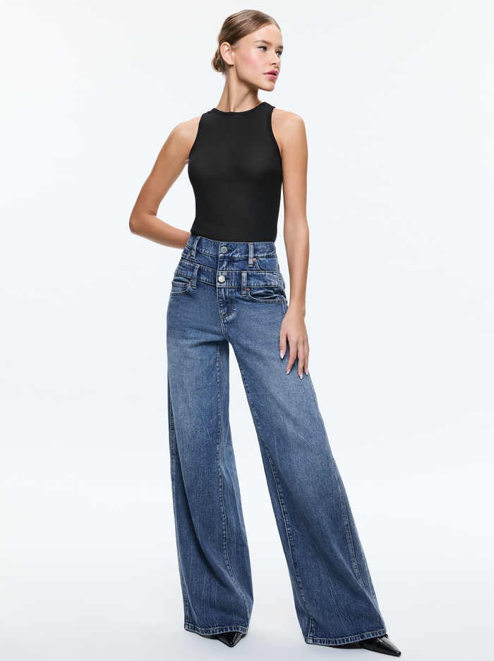 COOL DOUBLE WAISTBAND JEAN - BROOKLYN BLUE image 1 - Alice And Olivia