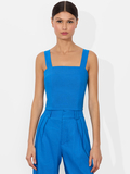 NATALIA LINEN LACE UP TOP - TRUE BLUE
