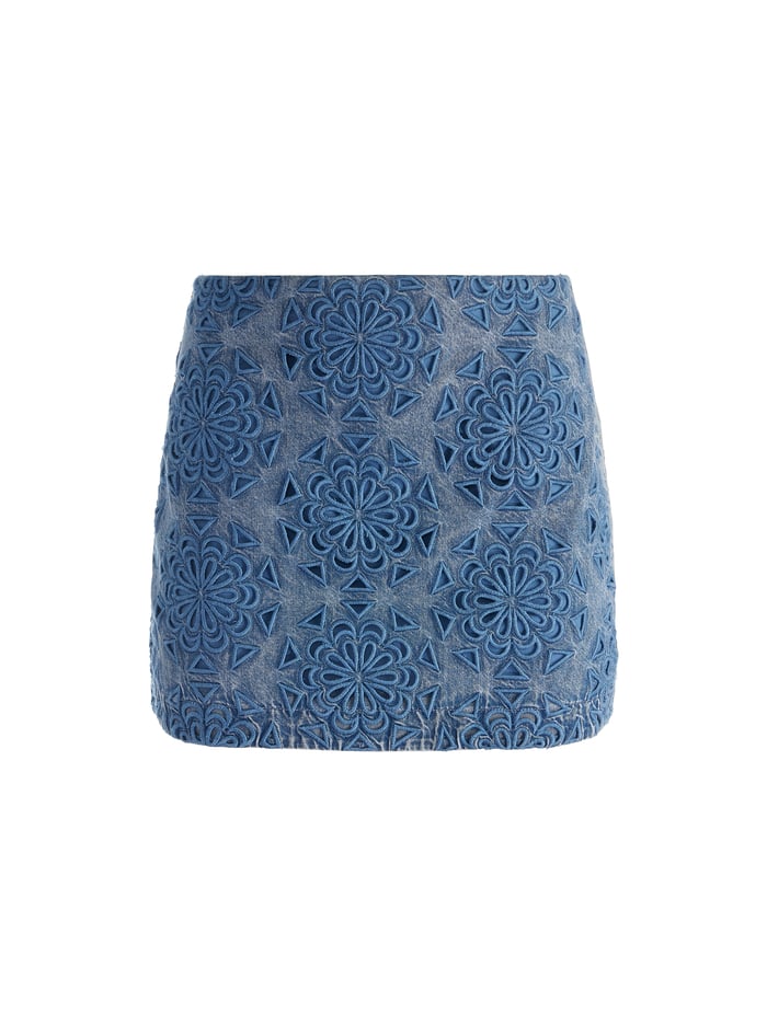 RUBI DENIM MICRO SKIRT - AVERY BLUE image 5 - Alice And Olivia