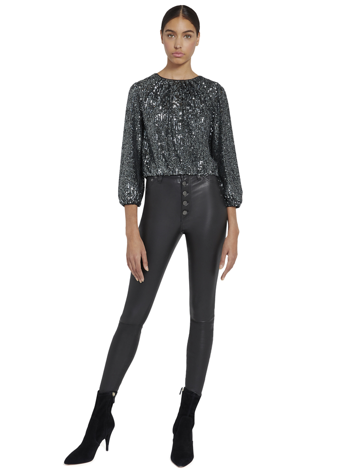 AVILA SEQUIN CREW NECK CROP TOP - GUNMETAL image 2 - Alice And Olivia